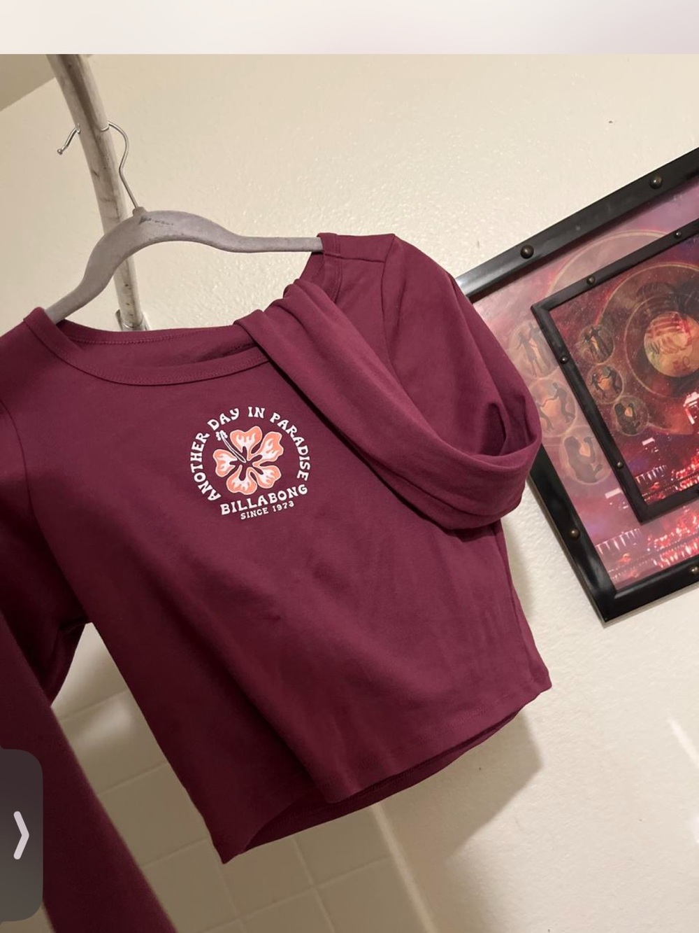Billabong Maroon Cropped Long-Sleeve Top with Floral Logo